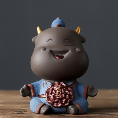 Kreatív Wufu szarvasmarha kézzel készített tea Art teáskészlet teáskészlet Bonsai Kung Fu Tea Pet mini teáskészlet Lila homoktea díszek