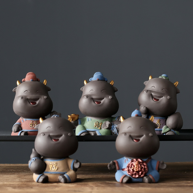 Kreatív Wufu szarvasmarha kézzel készített tea Art teáskészlet teáskészlet Bonsai Kung Fu Tea Pet mini teáskészlet Lila homoktea díszek