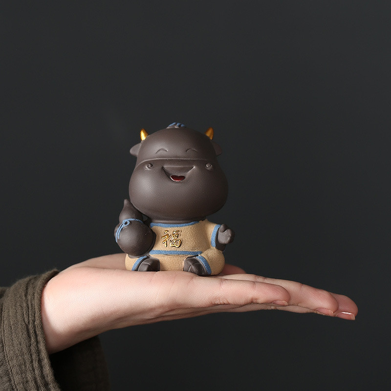 Kreatív Wufu szarvasmarha kézzel készített tea Art teáskészlet teáskészlet Bonsai Kung Fu Tea Pet mini teáskészlet Lila homoktea díszek