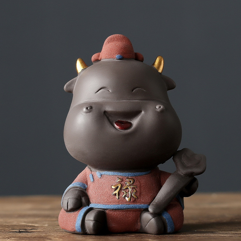 Kreatív Wufu szarvasmarha kézzel készített tea Art teáskészlet teáskészlet Bonsai Kung Fu Tea Pet mini teáskészlet Lila homoktea díszek