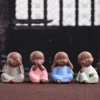 Little Monks Tea Pet Tea Αξεσουάρ Budas Decorativos Figuras Διακόσμηση τραπεζιού Δίσκος σπιτιού Μωβ Πηλός Buda Decoracion