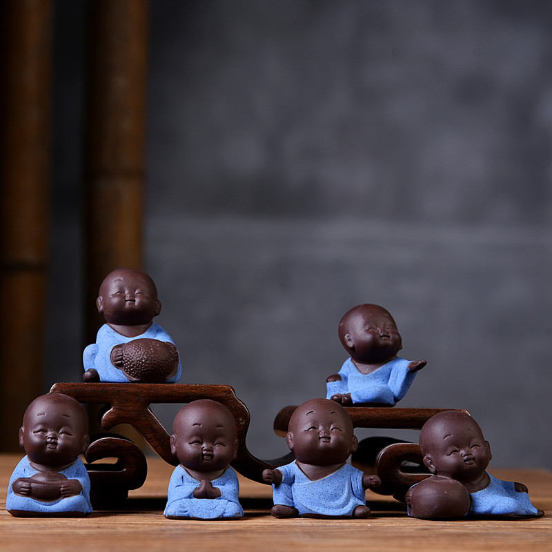 Little Monks Tea Pet Tea Aksesuāri Budas Decorativos Figuras Galda noformējums Mājas paplāte Purple Clay Buda Decoracion