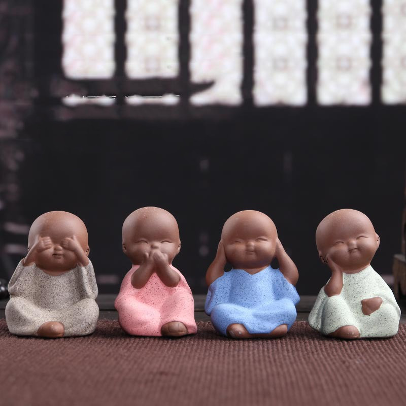 Little Monks Tea Pet Tea Aksesuāri Budas Decorativos Figuras Galda noformējums Mājas paplāte Purple Clay Buda Decoracion