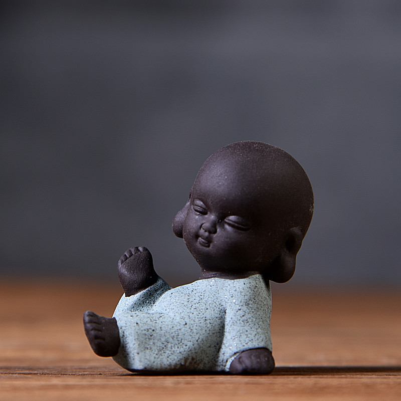 Little Monks Tea Pet Tea Aksesuāri Budas Decorativos Figuras Galda noformējums Mājas paplāte Purple Clay Buda Decoracion