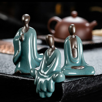 Форма на фигура на малък монах Керамични декорации Чай Декорация за домашен любимец Орнамент Ръчно изработени аксесоари за маса за чай Бутикови прибори за чай ZC579