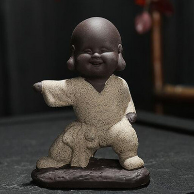 Violeta māla Kungfu tēja mājdzīvnieks Mazais mūku tējas aksesuāri Mājas dekors Keramikas amatniecība Mūka figūriņa Budas statujas dekorēšana
