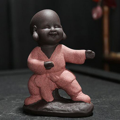 Violeta māla Kungfu tēja mājdzīvnieks Mazais mūku tējas aksesuāri Mājas dekors Keramikas amatniecība Mūka figūriņa Budas statujas dekorēšana