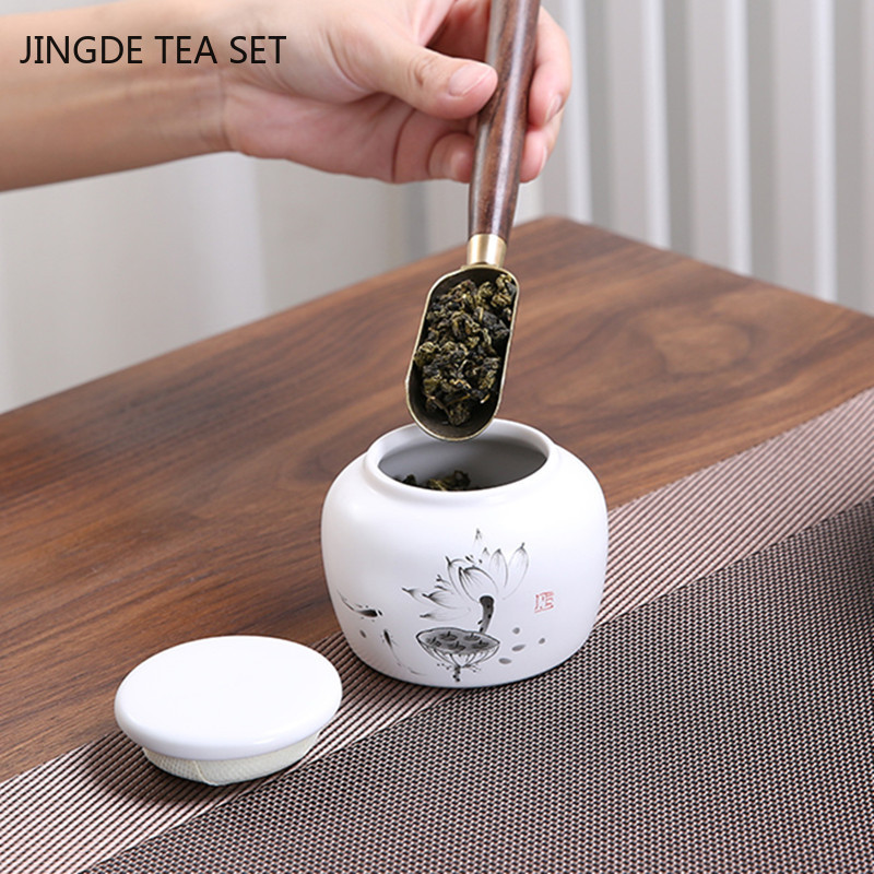 Hordozható kerámia tea Caddy háztartási zárt tartály utazási kávé Nedvességálló üveg Konyhai Fűszertároló eszközök teatartály