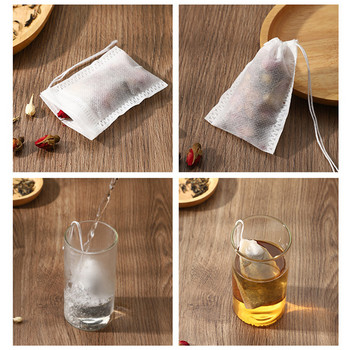 100 бр. Еднократна многофункционална практична и удобна торбичка за чай с шнур, мрежест филтър, цедка за съхранение на билки