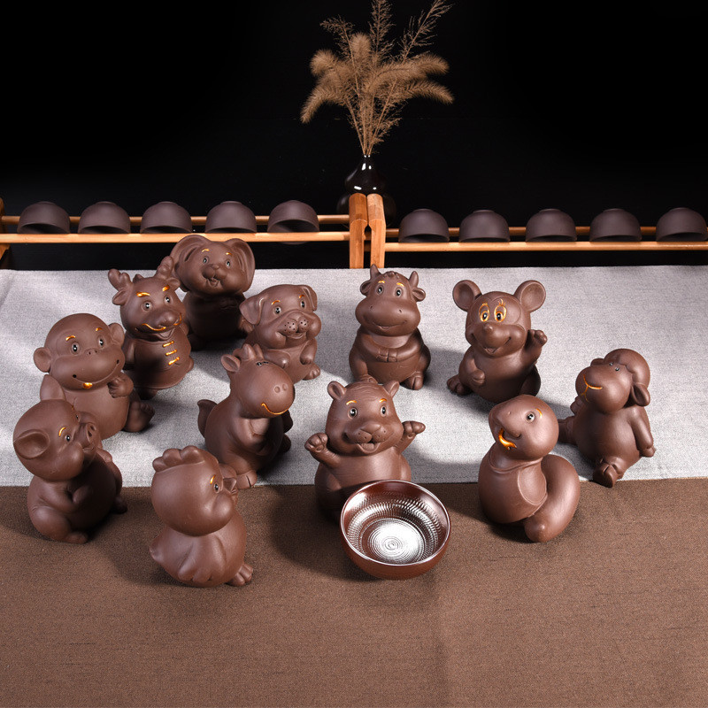 Retro violeta smilšu tēja Mājdzīvnieks Ķīniešu zodiaka dzīvnieka statuja Jauka tēja figūriņa Rotājumi Galda amatniecība Tējas servīzes Dekorācijas piederumi