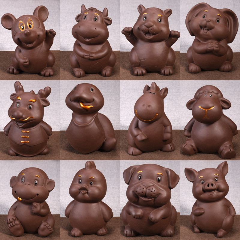 Retro violeta smilšu tēja Mājdzīvnieks Ķīniešu zodiaka dzīvnieka statuja Jauka tēja figūriņa Rotājumi Galda amatniecība Tējas servīzes Dekorācijas piederumi