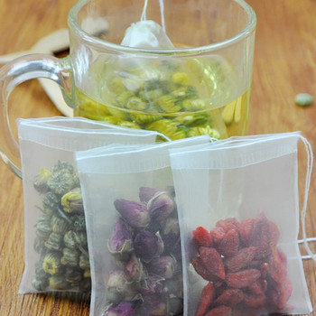Чаени торбички за еднократна употреба Найлонови хранително-вкусови прозрачни 50 бр./Партида Цедка за чай Чаени торбички с връв заздравяващо уплътнение Празен инфузер за чай