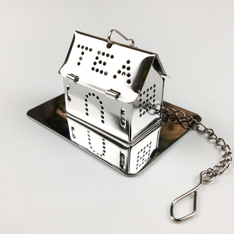 1 vnt Arbatos koštuvas Arbatinuko formos birios arbatos infuzinis nerūdijančio plieno lapų arbatos virimo aparatas sietelis grandininis lašinimo padėklas žolelių prieskonių filtras