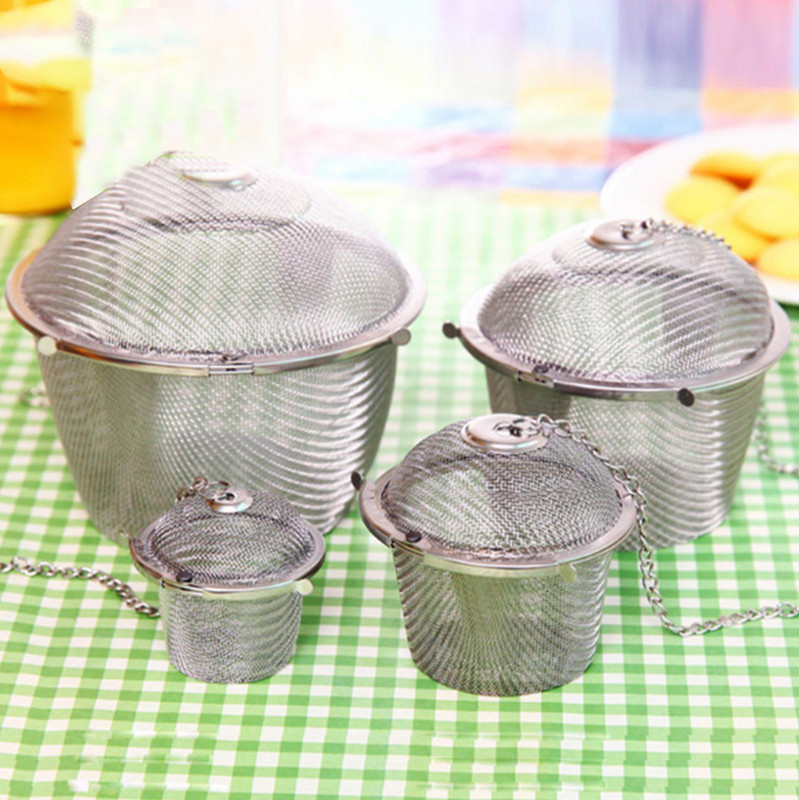 3 dydžių prieskonių prieskonių maišelis arbatos sietelis grandinėmis surištas dangtelis iš nerūdijančio plieno virtuvės tinklelio rutulinis arbatos kavos filtras krepšelis infuzoriaus įrankiai