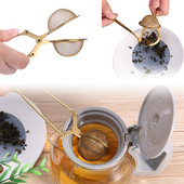 Golden Mesh Tea Infuser Дръжка от неръждаема стомана Топка Сфера Цедка за чайник Билки Филтър за подправки Брашно Захар Какао на прах Сито