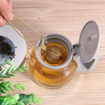 Golden Mesh Tea Infuser Дръжка от неръждаема стомана Топка Сфера Цедка за чайник Билки Филтър за подправки Брашно Захар Какао на прах Сито