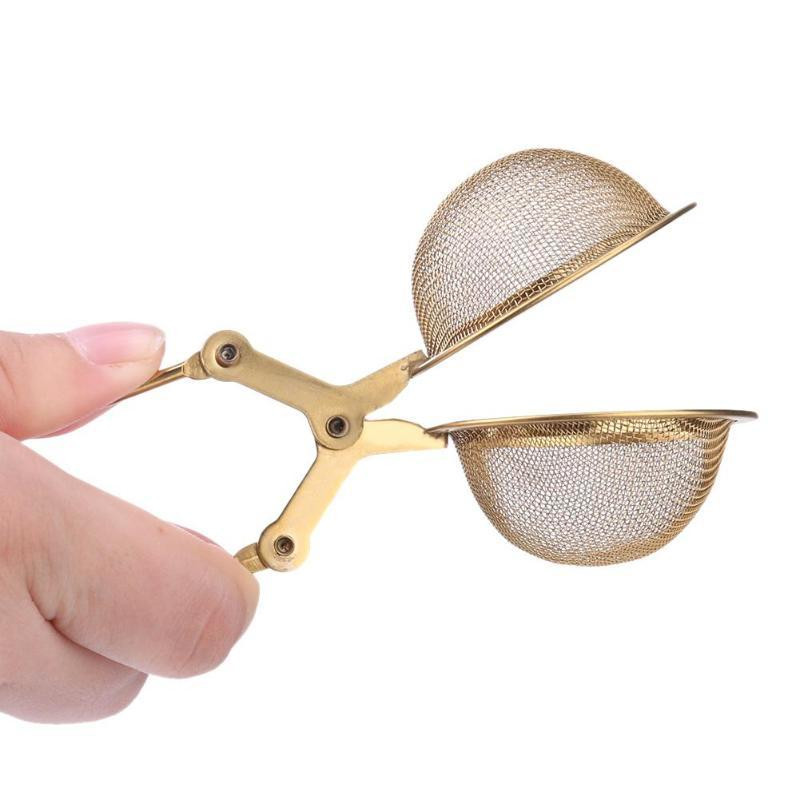 Golden Mesh Tea Infuser Дръжка от неръждаема стомана Топка Сфера Цедка за чайник Билки Филтър за подправки Брашно Захар Какао на прах Сито