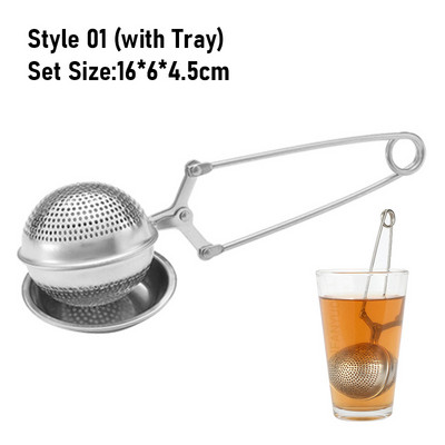 304 Nerūsējošā tērauda Atkārtoti lietojams tējas iesmidzinātājs Tējas sietiņš ar paplāti tējkannu vaļēju lapu garšvielu filtru Virtuves piederumi Roktura klipsis