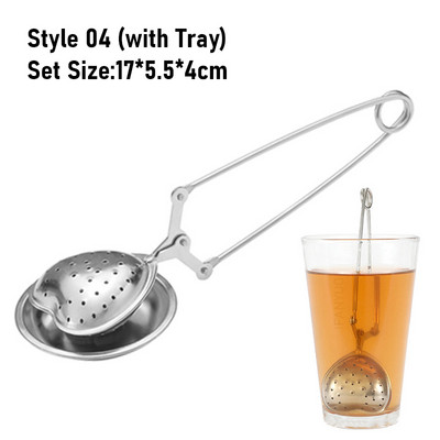 304 Nerūsējošā tērauda Atkārtoti lietojams tējas iesmidzinātājs Tējas sietiņš ar paplāti tējkannu vaļēju lapu garšvielu filtru Virtuves piederumi Roktura klipsis