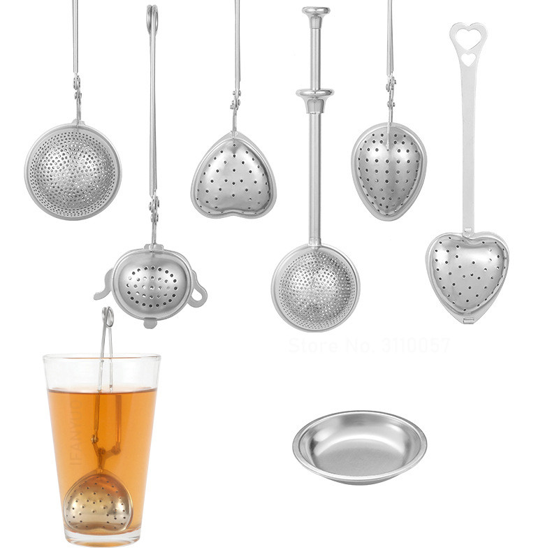 304 Nerūsējošā tērauda Atkārtoti lietojams tējas iesmidzinātājs Tējas sietiņš ar paplāti tējkannu vaļēju lapu garšvielu filtru Virtuves piederumi Roktura klipsis