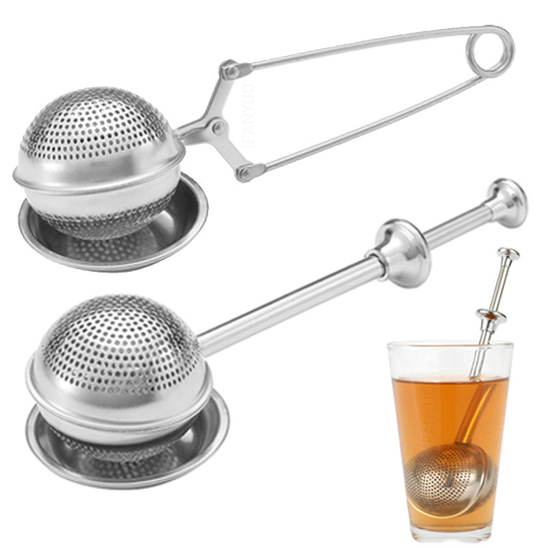 304 Nerūsējošā tērauda Atkārtoti lietojams tējas iesmidzinātājs Tējas sietiņš ar paplāti tējkannu vaļēju lapu garšvielu filtru Virtuves piederumi Roktura klipsis