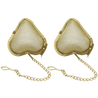 2 бр. Цедка за запарване на чай във формата на сърце от неръждаема стомана с мрежест филтър с верижка за подправки от листа за горещ чай Чаена топка