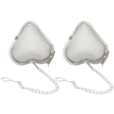 2 бр. Цедка за запарване на чай във формата на сърце от неръждаема стомана с мрежест филтър с верижка за подправки от листа за горещ чай Чаена топка