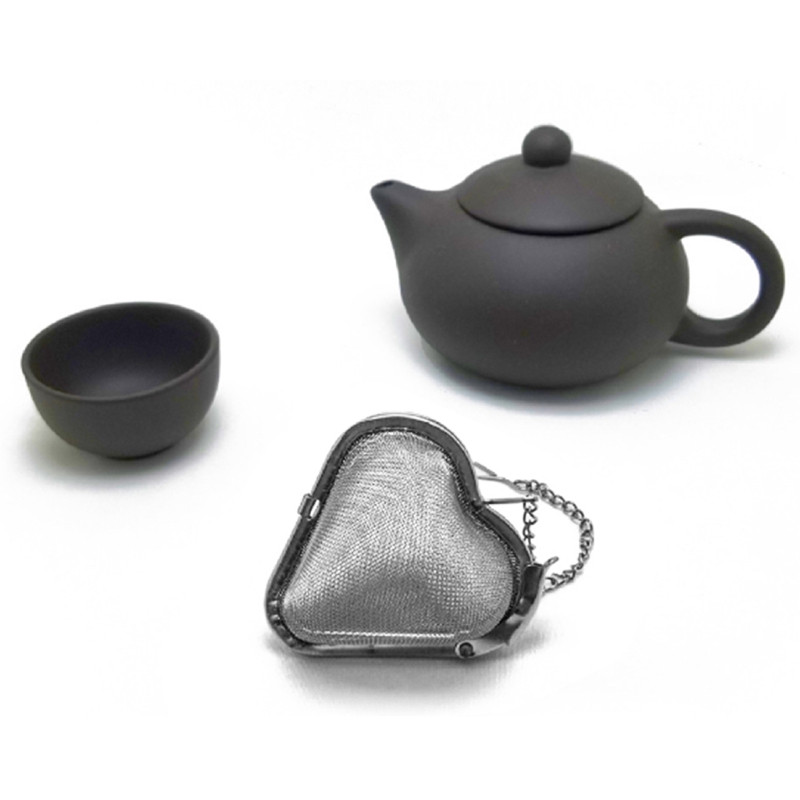 2 бр. Цедка за запарване на чай във формата на сърце от неръждаема стомана с мрежест филтър с верижка за подправки от листа за горещ чай Чаена топка