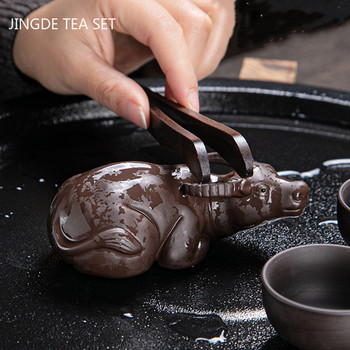 Креативност Лилава глина Чай Домашен любимец Китайска фигурка на едър рогат добитък Украшение Аксесоари за декорация на маси за домашен чай Ръчно изработени занаяти