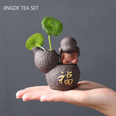 Roku darbs purpura māla tējas rotājumi mājdzīvniekiem Maza Budas mūka figūriņa Galda puķu pods Tējas galda apdares piederumi Dāvanas