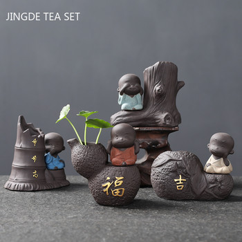 Χειροποίητο Μωβ Πήλινο Τσάι Στολίδια για κατοικίδια Μικρό ειδώλιο του Βούδα Μοναχού Επιτραπέζιου Γλαστράκι Τσάι Διακόσμηση Τραπεζιού Αξεσουάρ Δώρα