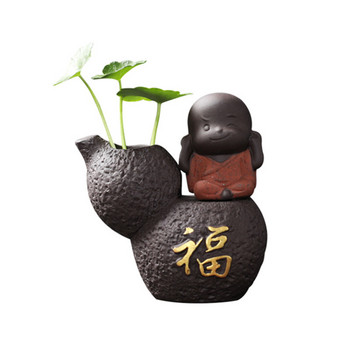 Ръчно изработена лилава глина Чай Орнаменти за домашни любимци Малка фигурка на Буда Монах Настолна саксия Чаена маса Декорация Аксесоари Подаръци