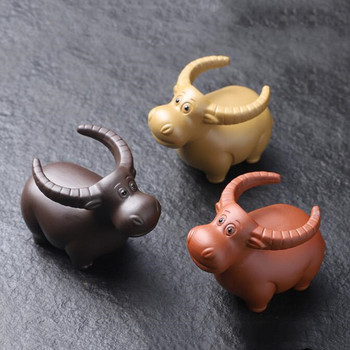 Ръчно изработен лилав глинен чай Орнаменти за домашни любимци Модел на крава Статуя Чаена фигурка Китайска чайна маса Декорация Аксесоари Настолни занаяти
