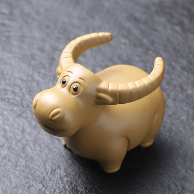 Kézzel készített lila agyag tea kisállat díszek tehénmodell szobor tea figura kínai teás asztaldísz kiegészítők asztali kézműves