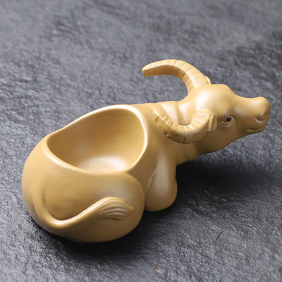 Kézzel készített lila agyag tea kisállat díszek tehénmodell szobor tea figura kínai teás asztaldísz kiegészítők asztali kézműves