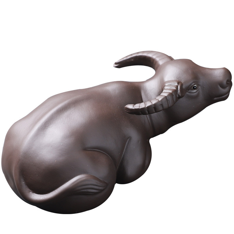 Kézzel készített lila agyag tea kisállat díszek tehénmodell szobor tea figura kínai teás asztaldísz kiegészítők asztali kézműves