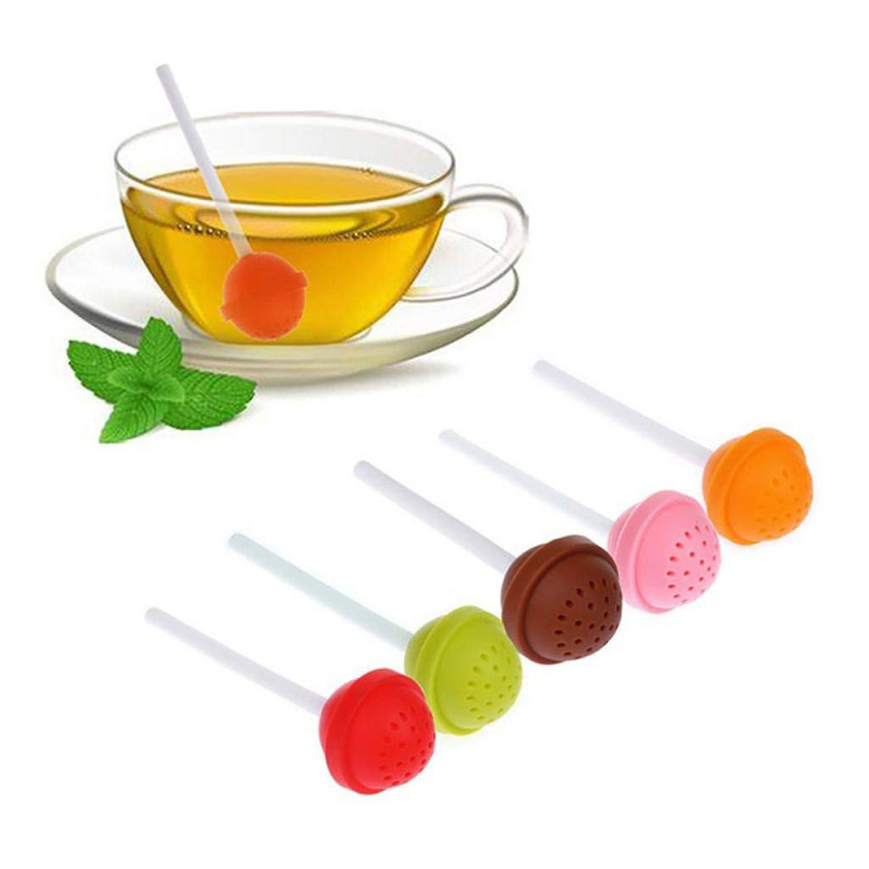 Öt színű szilikon édes tea infuser Candy nyalóka laza levelű bögre, laza levelű bögre szűrő csésze meredekebb teához és kávéhoz
