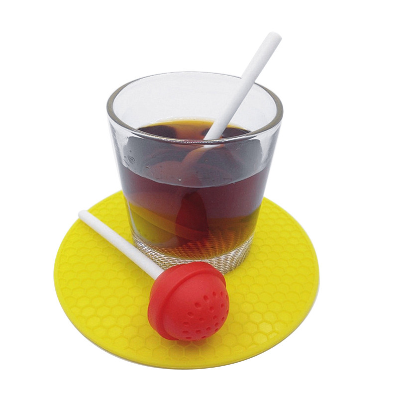 Öt színű szilikon édes tea infuser Candy nyalóka laza levelű bögre, laza levelű bögre szűrő csésze meredekebb teához és kávéhoz