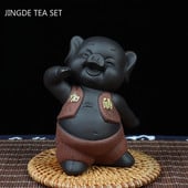 Kreativitás Lila agyag tea Kisállat dekoráció Aranyos malac tea asztaldísz Otthoni virágcserep dekoráció Kézműves teaszertartás kiegészítők