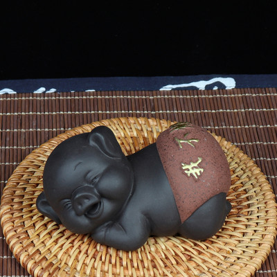 Kreativitás Lila agyag tea Kisállat dekoráció Aranyos malac tea asztaldísz Otthoni virágcserep dekoráció Kézműves teaszertartás kiegészítők