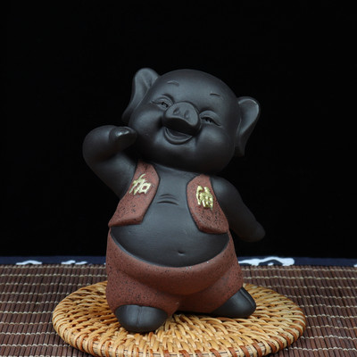 Kreativitás Lila agyag tea Kisállat dekoráció Aranyos malac tea asztaldísz Otthoni virágcserep dekoráció Kézműves teaszertartás kiegészítők