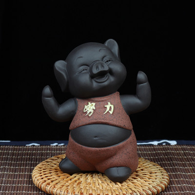 Kreativitás Lila agyag tea Kisállat dekoráció Aranyos malac tea asztaldísz Otthoni virágcserep dekoráció Kézműves teaszertartás kiegészítők