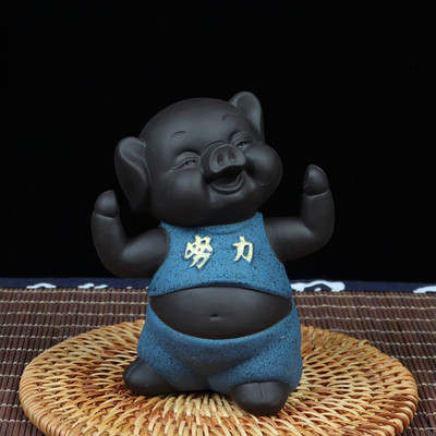 Kreativitás Lila agyag tea Kisállat dekoráció Aranyos malac tea asztaldísz Otthoni virágcserep dekoráció Kézműves teaszertartás kiegészítők