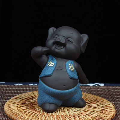 Kreativitás Lila agyag tea Kisállat dekoráció Aranyos malac tea asztaldísz Otthoni virágcserep dekoráció Kézműves teaszertartás kiegészítők