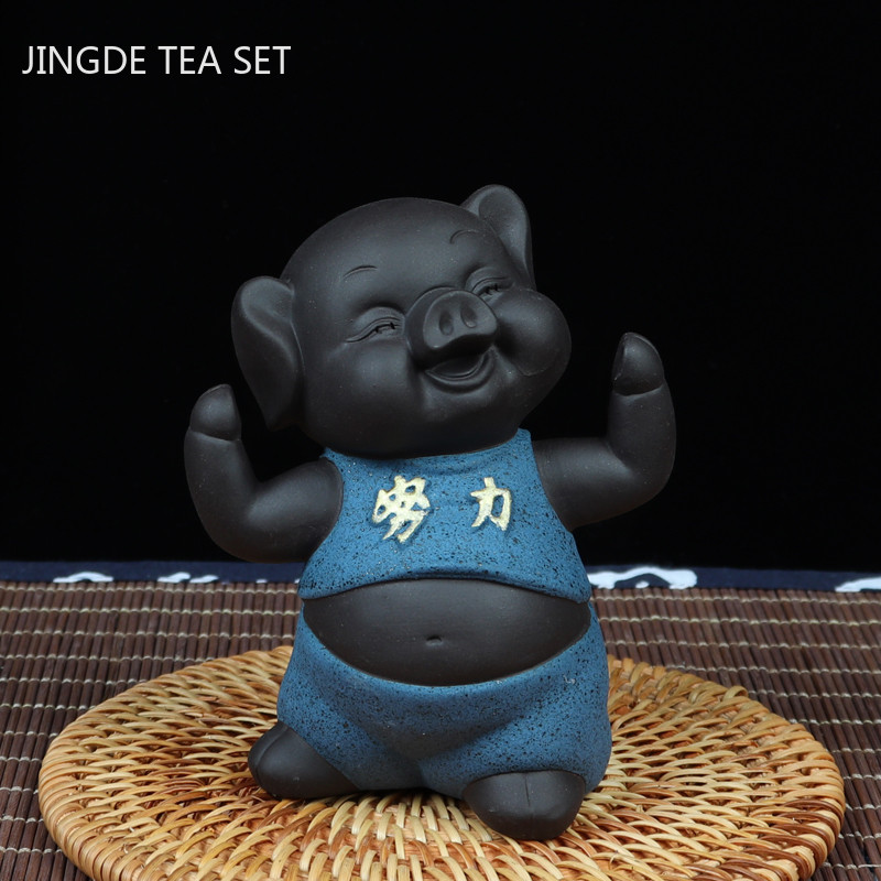 Kreativitás Lila agyag tea Kisállat dekoráció Aranyos malac tea asztaldísz Otthoni virágcserep dekoráció Kézműves teaszertartás kiegészítők