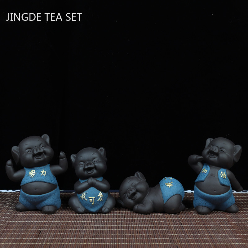 Kreativitás Lila agyag tea Kisállat dekoráció Aranyos malac tea asztaldísz Otthoni virágcserep dekoráció Kézműves teaszertartás kiegészítők