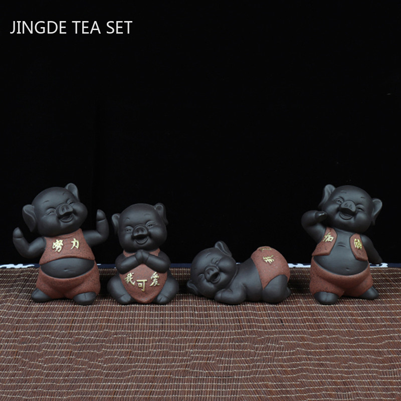 Kreativitás Lila agyag tea Kisállat dekoráció Aranyos malac tea asztaldísz Otthoni virágcserep dekoráció Kézműves teaszertartás kiegészítők