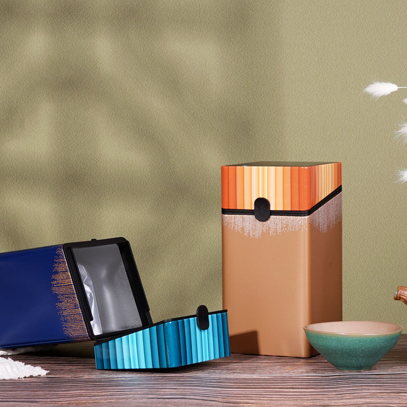 Tukšas metāla kārbas iepakojums, aizzīmogots kvadrātveida atvāžamais skārda kaste 250g zaļās tējas un melnās tējas uzglabāšanas trauks