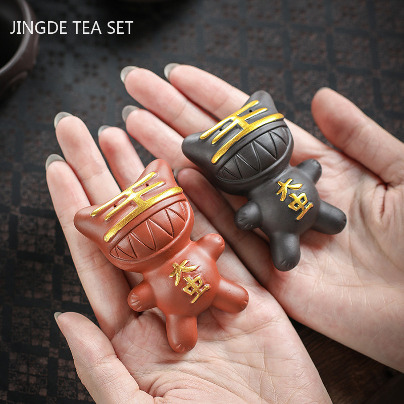 Radošums Mazais tīģeris modelis tējas galda rotājums ķīniešu purpursarkanā māla tēja mājdzīvnieku dekorēšana biroja galddatoru dekori ar rokām darināti amatniecība