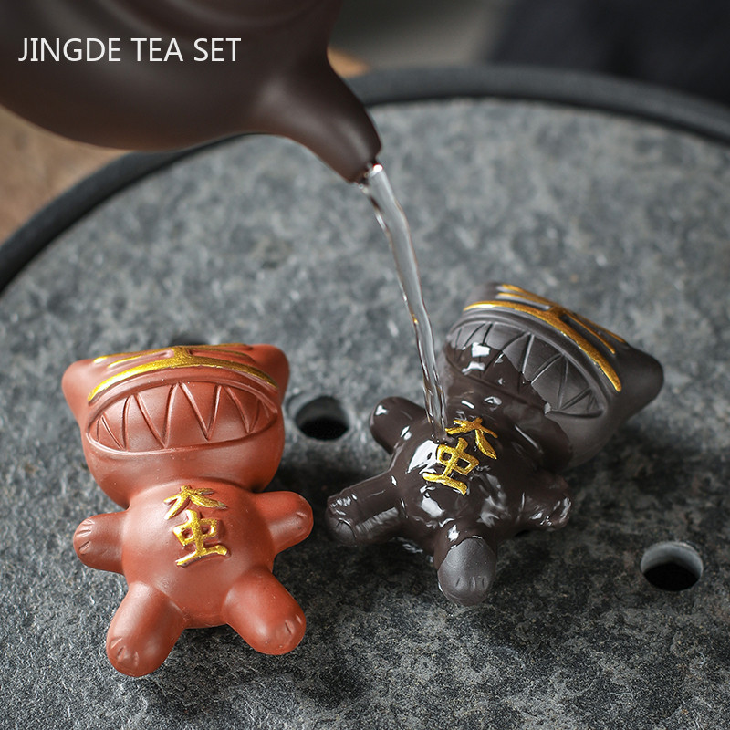 Radošums Mazais tīģeris modelis tējas galda rotājums ķīniešu purpursarkanā māla tēja mājdzīvnieku dekorēšana biroja galddatoru dekori ar rokām darināti amatniecība